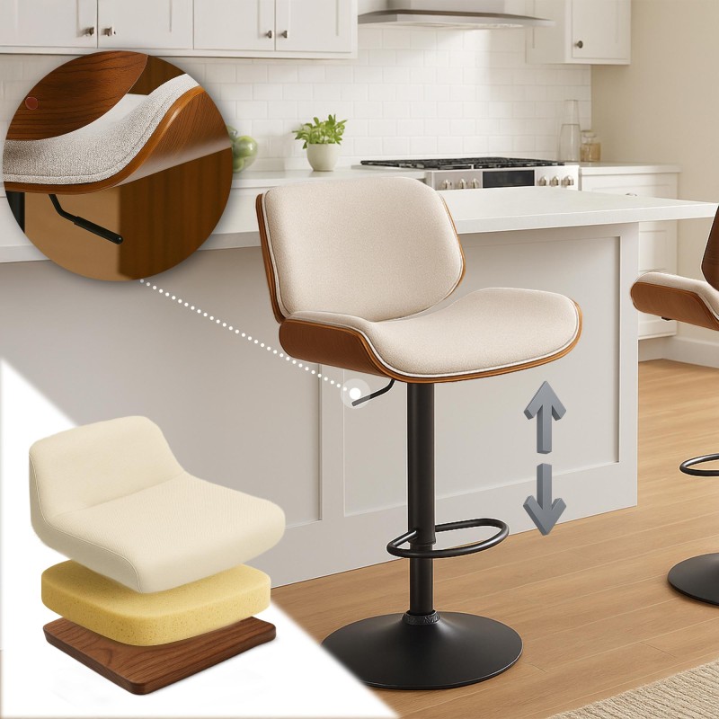 Taburete de bar Beverley B en tela nogal/crema