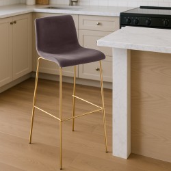 Taburete de bar Hoover de terciopelo de cuatro patas en dorado y marrón