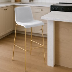 Taburete de bar de 4 patas de terciopelo crema dorado Hoover