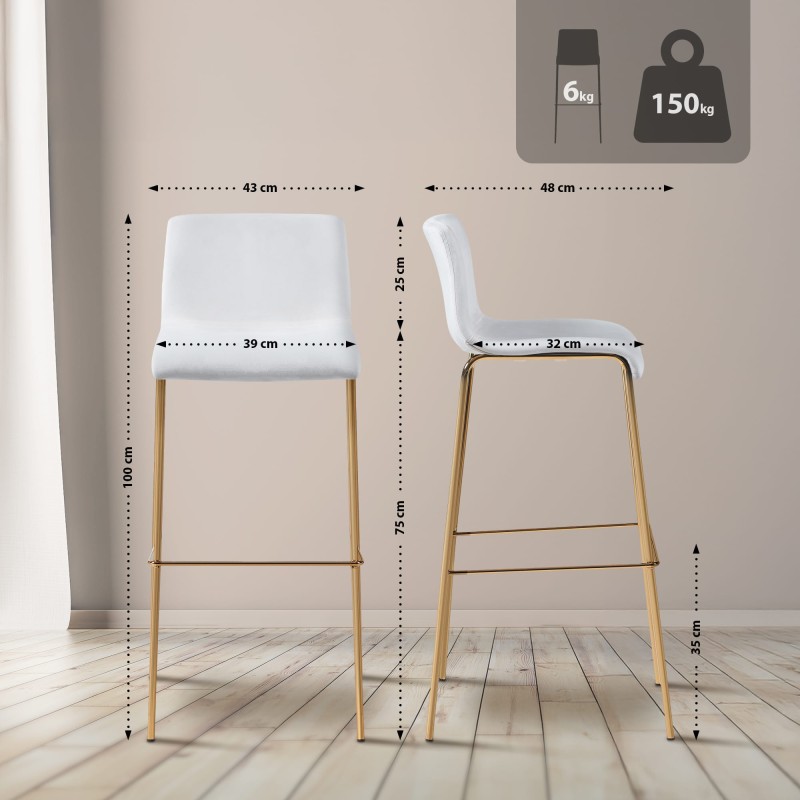 Taburete de bar de 4 patas de terciopelo crema dorado Hoover