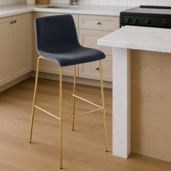 Taburete de bar de 4 patas Hoover de terciopelo dorado y negro