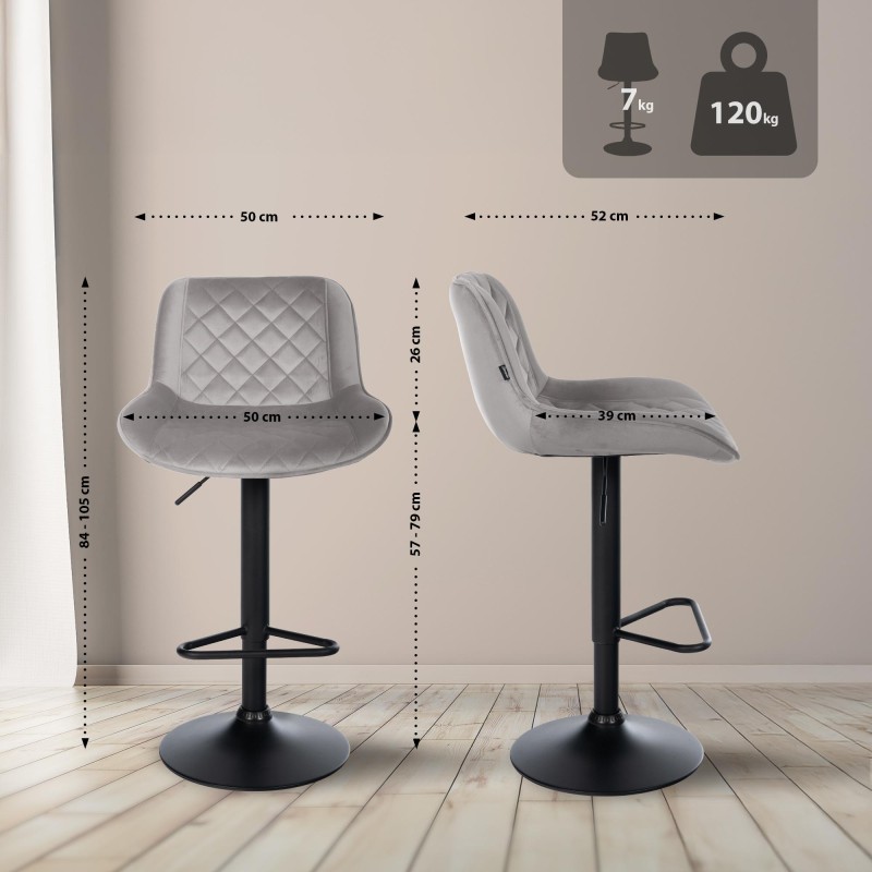 Juego de 2 taburetes de bar Kasson de terciopelo gris
