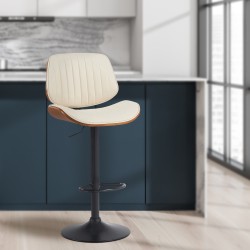 Juego de 2 taburetes de bar Clawson, piel sintética, nogal negro/crema