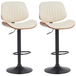 Juego de 2 taburetes de bar Clawson, piel sintética, nogal negro/crema