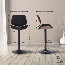 Juego de 2 taburetes de bar Clawson en tejido negro natura/negro