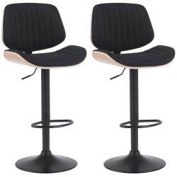 Juego de 2 taburetes de bar Clawson en tejido negro natura/negro