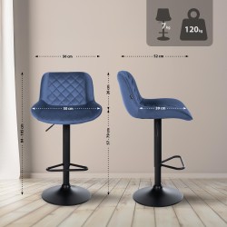Juego de 2 taburetes de bar Kasson de terciopelo azul