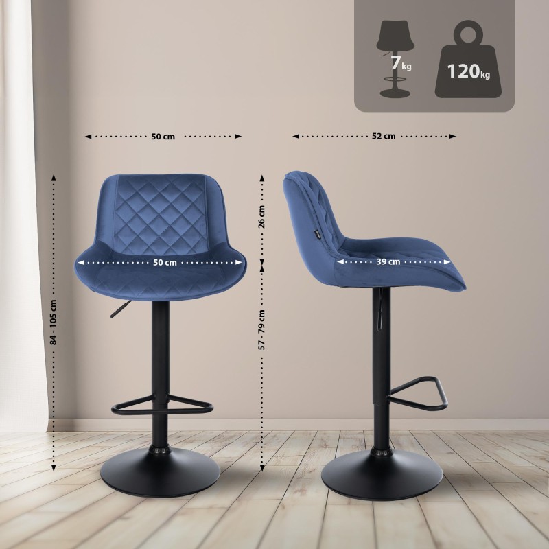 Juego de 2 taburetes de bar Kasson de terciopelo azul