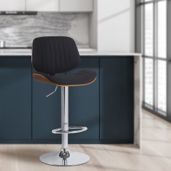 Juego de 2 taburetes de bar Clawson en tela nogal/cromo negro