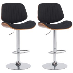 Juego de 2 taburetes de bar Clawson en tela nogal/cromo negro