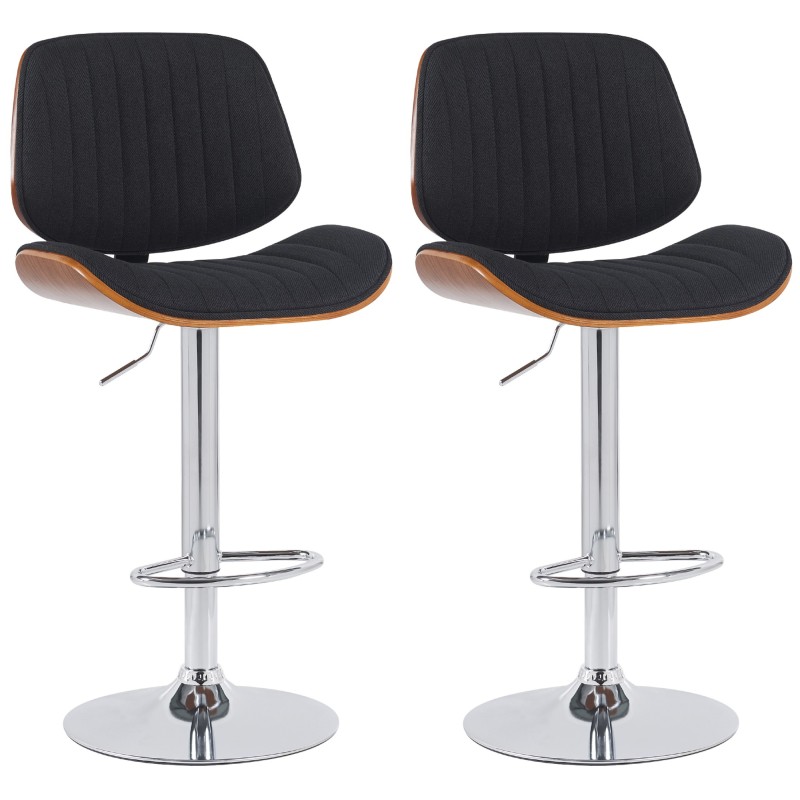 Juego de 2 taburetes de bar Clawson en tela nogal/cromo negro