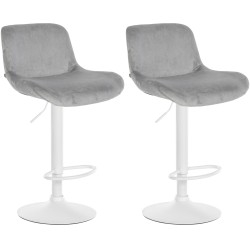 Juego de 2 taburetes de bar Solon en terciopelo blanco y gris