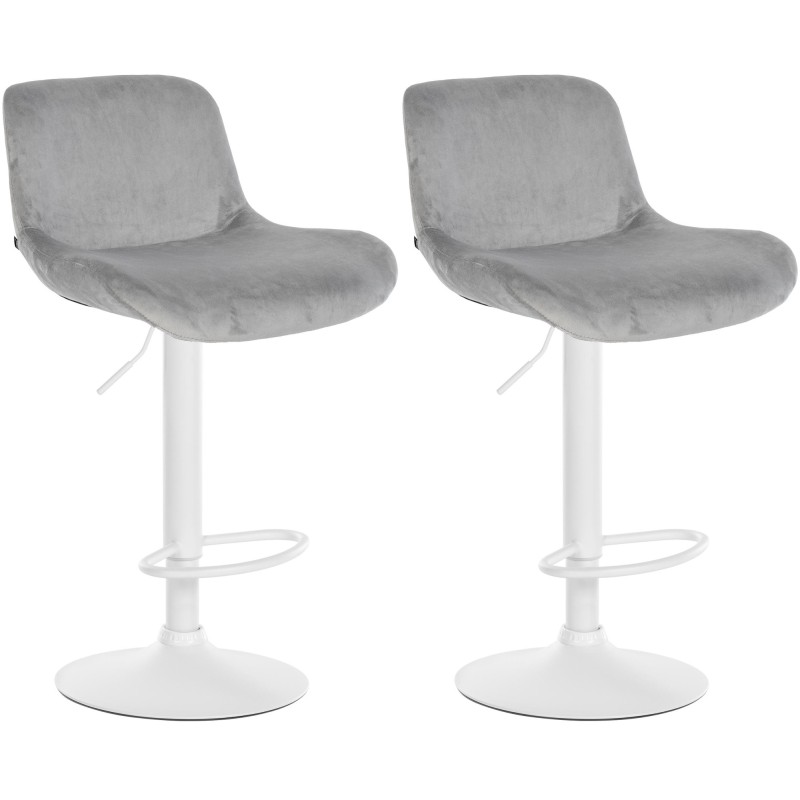 Juego de 2 taburetes de bar Solon en terciopelo blanco y gris