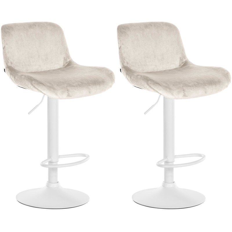 Juego de 2 taburetes de bar Solon de terciopelo blanco crema