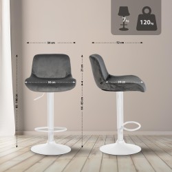 Juego de 2 taburetes de bar Solon en terciopelo blanco y gris oscuro
