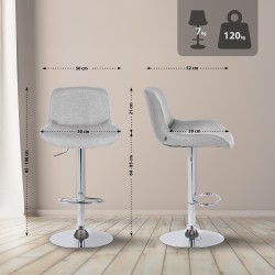 Juego de 2 taburetes de bar Solon cromados con tela gris claro