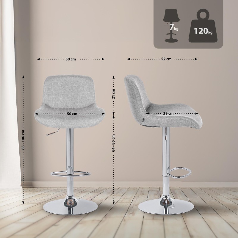 Juego de 2 taburetes de bar Solon cromados con tela gris claro