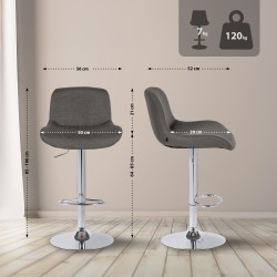 Juego de 2 taburetes de bar Solon cromados con tela gris oscuro