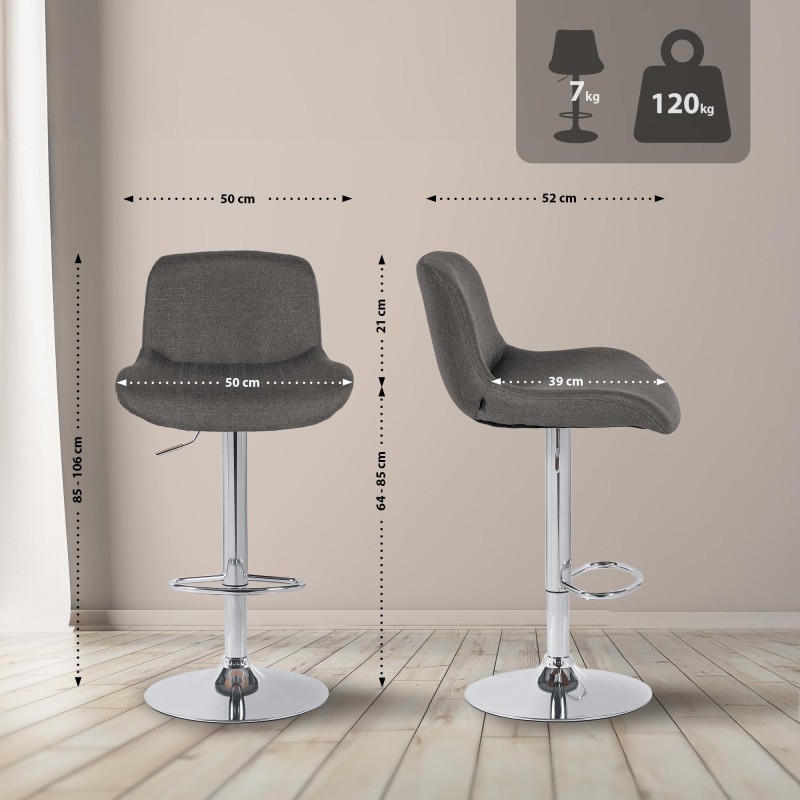 Juego de 2 taburetes de bar Solon cromados con tela gris oscuro