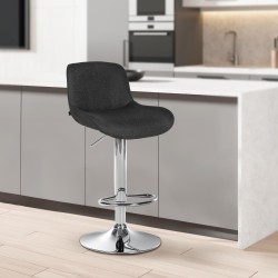 Juego de 2 taburetes de bar Solon cromados con tela negra