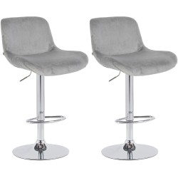 Juego de 2 taburetes de bar Solon cromados con tapizado de terciopelo gris