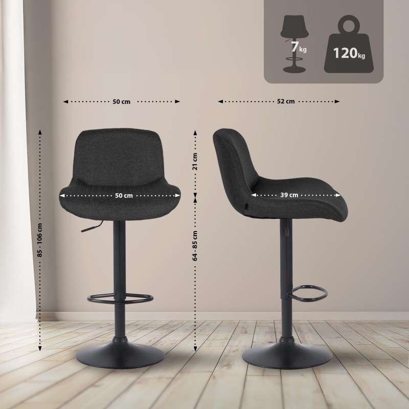 Juego de 2 taburetes de bar Solon Black en tela negra