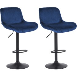 Juego de 2 taburetes de bar Solon en terciopelo negro y azul