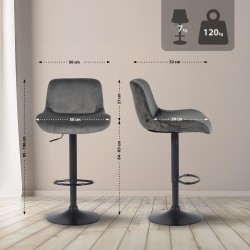 Juego de 2 taburetes de bar Solon en terciopelo negro y gris oscuro