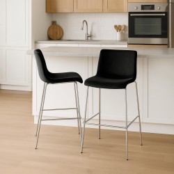 Taburete de bar Hoover Velvet de 4 patas, cromado negro