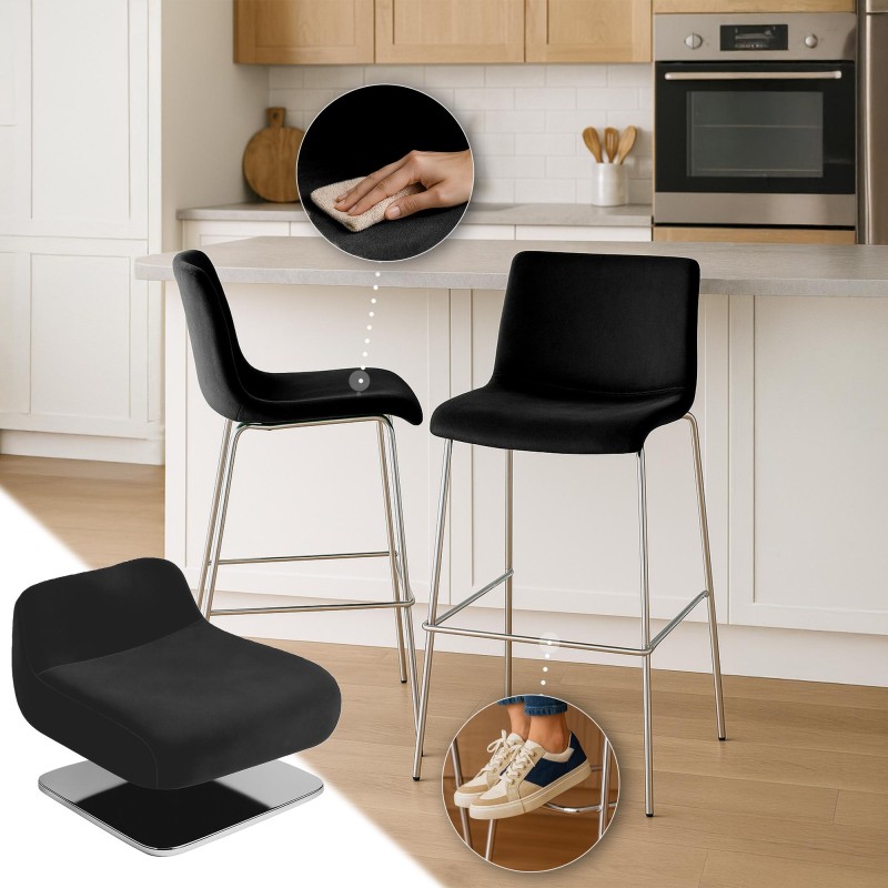 Taburete de bar Hoover Velvet de 4 patas, cromado negro