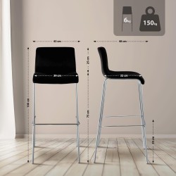 Taburete de bar Hoover Velvet de 4 patas, cromado negro