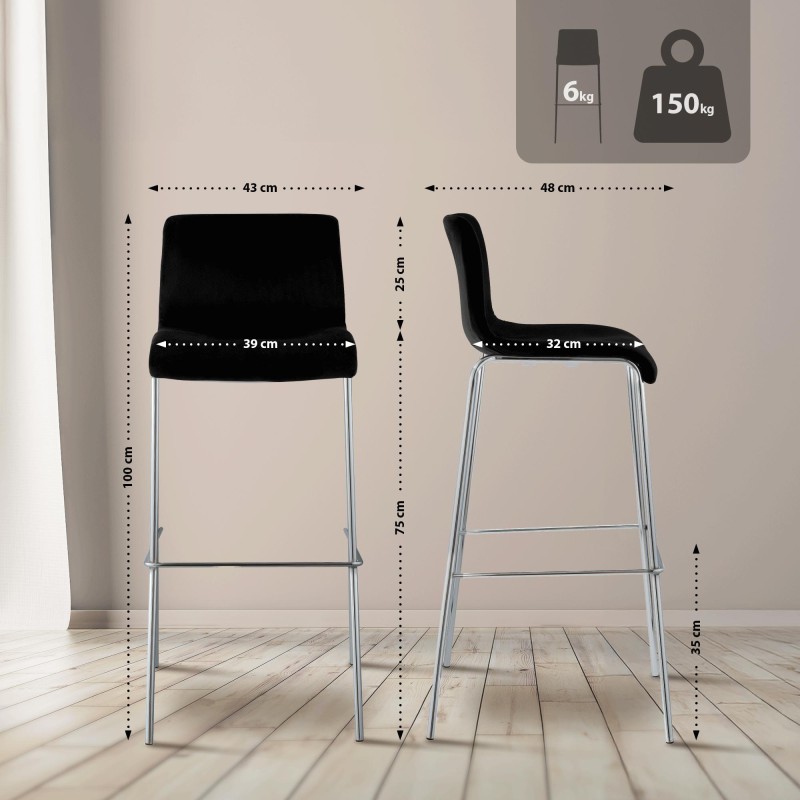 Taburete de bar Hoover Velvet de 4 patas, cromado negro