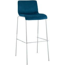 Taburete de bar Hoover de 4 patas en terciopelo azul cromado
