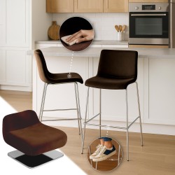 Taburete de bar Hoover de terciopelo de 4 patas, marrón cromado