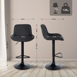 Juego de 2 taburetes de bar Kasson, piel sintética negra
