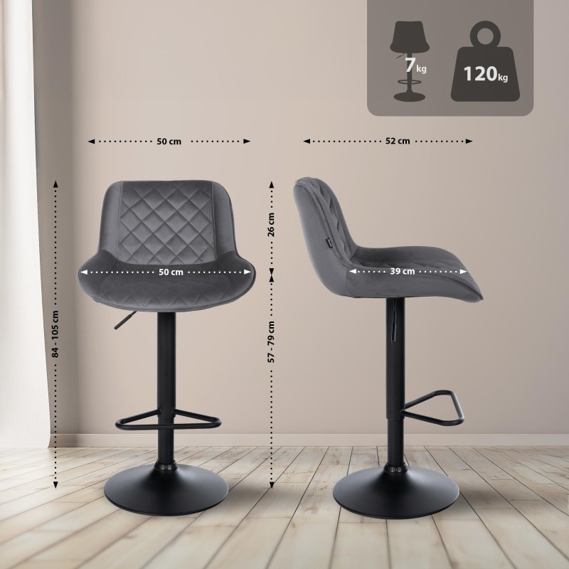 Juego de 2 taburetes de bar Kasson de terciopelo gris oscuro
