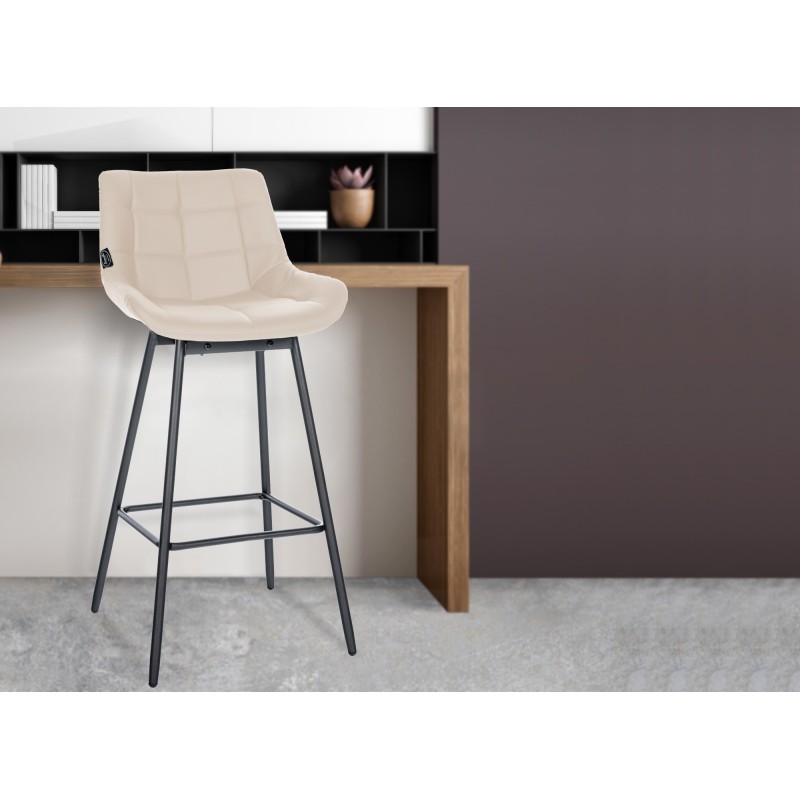 Juego de 4 taburetes de bar giratorios de piel sintética color crema Weston