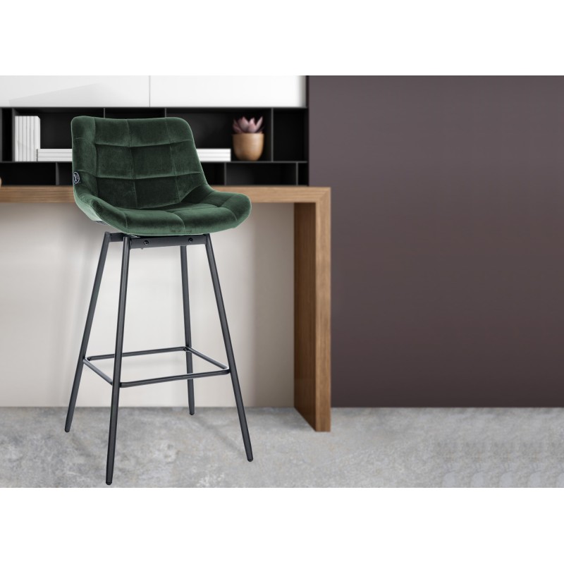 Juego de 4 taburetes de bar giratorios Weston en terciopelo verde oscuro