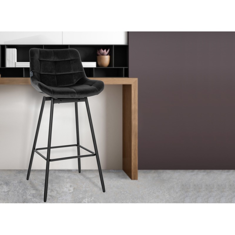 Juego de 4 taburetes de bar giratorios de terciopelo negro Weston