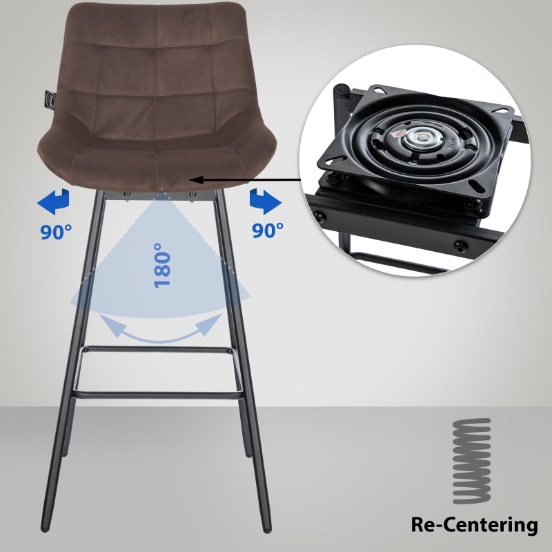 Juego de 4 taburetes de bar giratorios de terciopelo marrón Weston