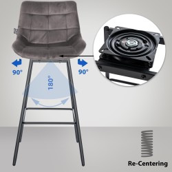 Juego de 4 taburetes de bar giratorios Weston en terciopelo gris