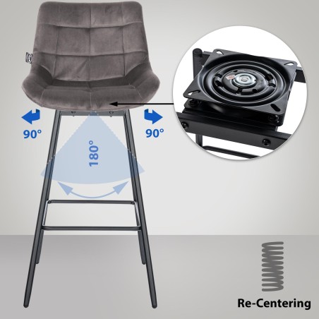 Juego de 4 taburetes de bar giratorios Weston en terciopelo gris