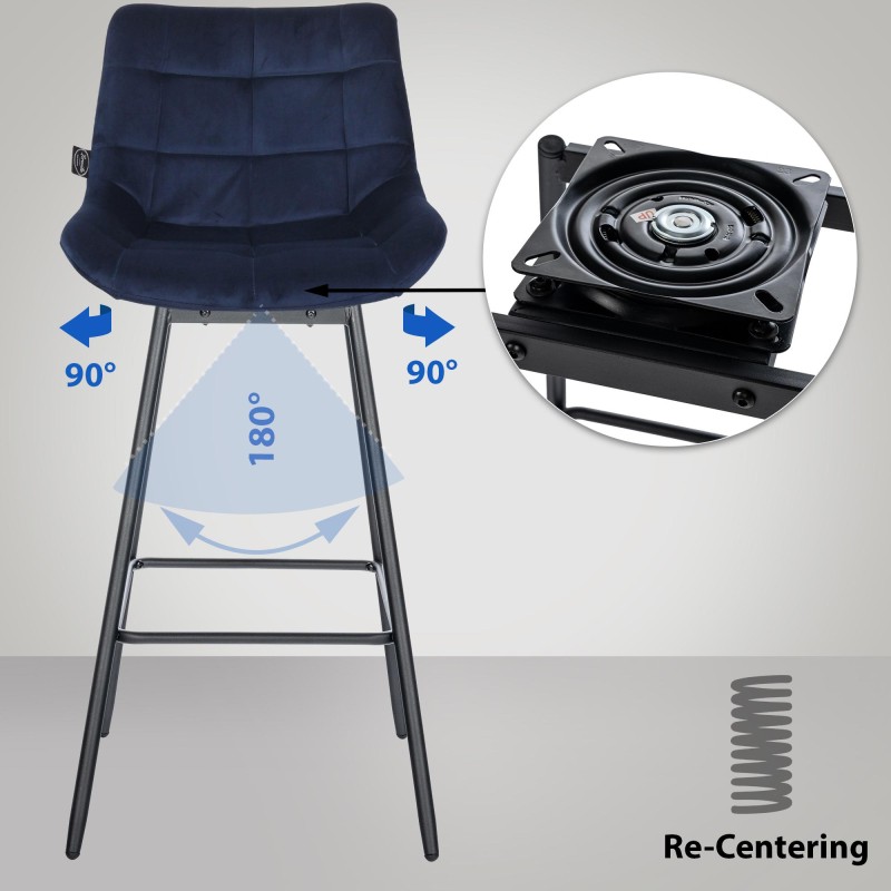 Juego de 4 taburetes de bar giratorios Weston en terciopelo azul