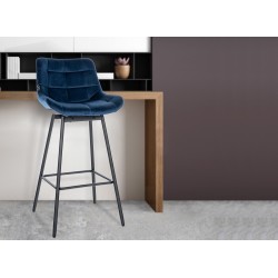 Juego de 4 taburetes de bar giratorios Weston en terciopelo azul