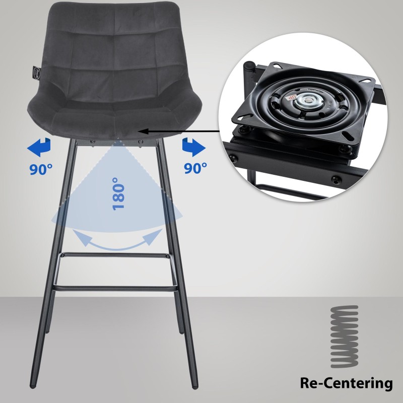 Juego de 4 taburetes de bar giratorios Weston en terciopelo gris oscuro