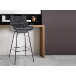 Juego de 4 taburetes de bar giratorios Weston en terciopelo gris oscuro