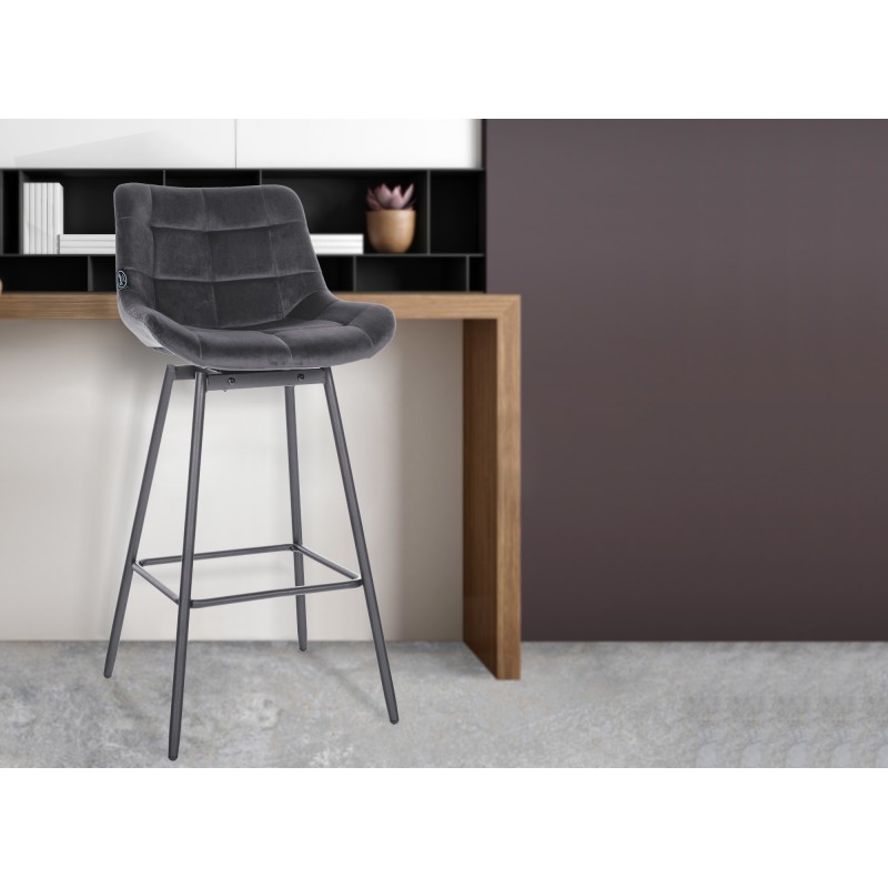 Juego de 4 taburetes de bar giratorios Weston en terciopelo gris oscuro