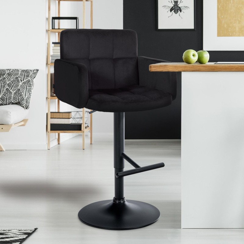 Juego de 2 taburetes de bar Los Ángeles en terciopelo negro