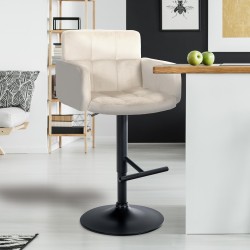 Juego de 2 taburetes de bar Los Ángeles en terciopelo negro y crema