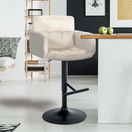 Juego de 2 taburetes de bar Los Ángeles en terciopelo negro y crema